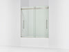 Kohler Levity Frameless sliding bath door, 61-9/16" H x 56-5/8 - 59-5/8" W, with 5/16"-thick Crystal Clear glass