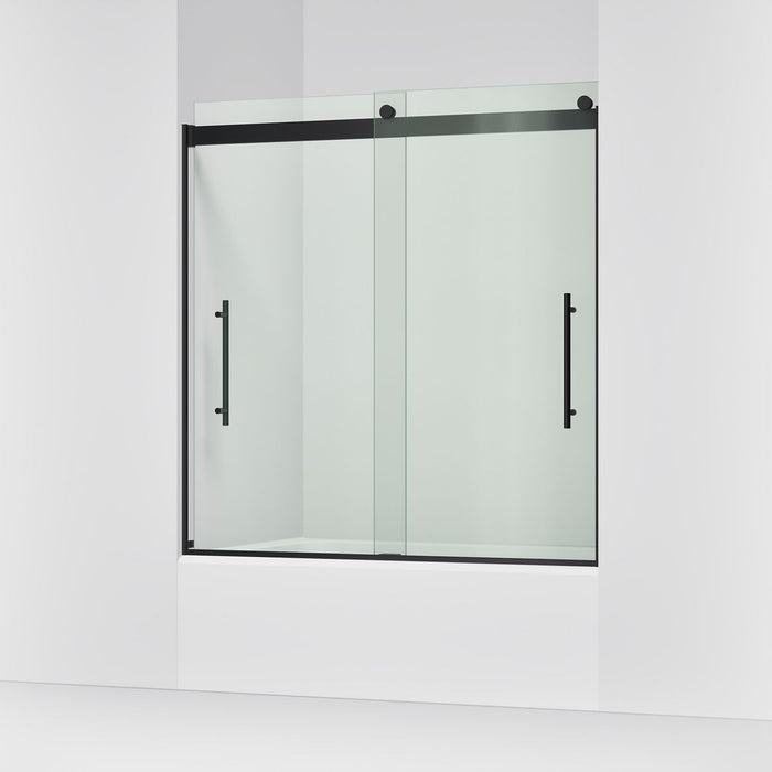Kohler Levity Frameless sliding bath door, 61-9/16" H x 56-5/8 - 59-5/8" W, with 5/16"-thick Crystal Clear glass