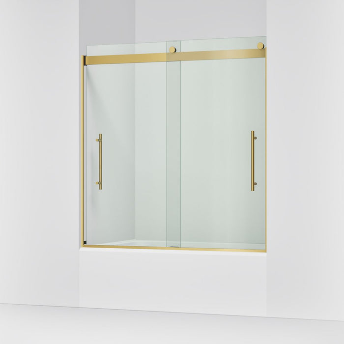 KOHLER K-702419-L Levity Frameless sliding bath door, 61-9/16" H x 56-5/8 - 59-5/8" W, with 5/16"-thick Crystal Clear glass