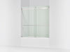 Kohler Levity Frameless sliding bath door, 61-9/16" H x 56-5/8 - 59-5/8" W, with 5/16"-thick Crystal Clear glass