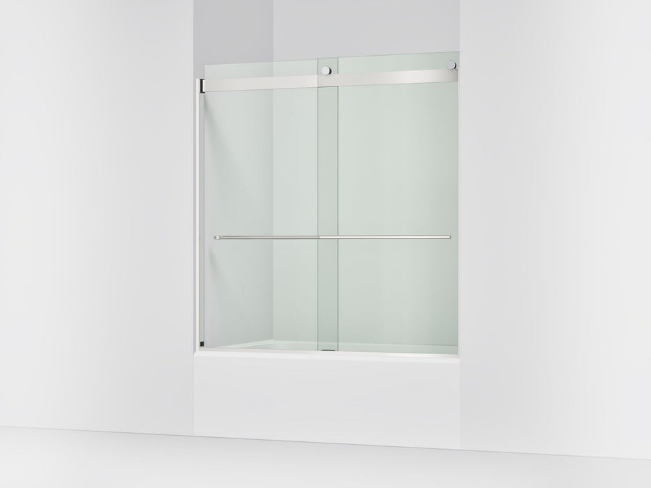Kohler Levity Frameless sliding bath door, 61-9/16" H x 56-5/8 - 59-5/8" W, with 5/16"-thick Crystal Clear glass