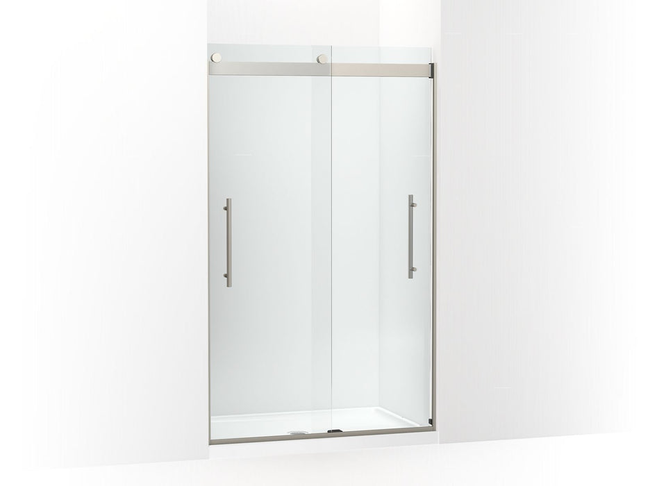 Kohler Levity Frameless sliding shower door, 77-9/16" H x 44-5/8 - 47-5/8" W, with 5/16"-thick Crystal Clear glass