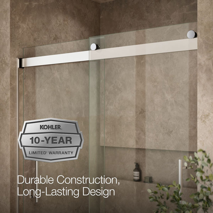 KOHLER K-702423-L Levity Frameless sliding shower door, 77-9/16" H x 56-5/8 - 59-5/8" W, with 5/16"-thick Crystal Clear glass