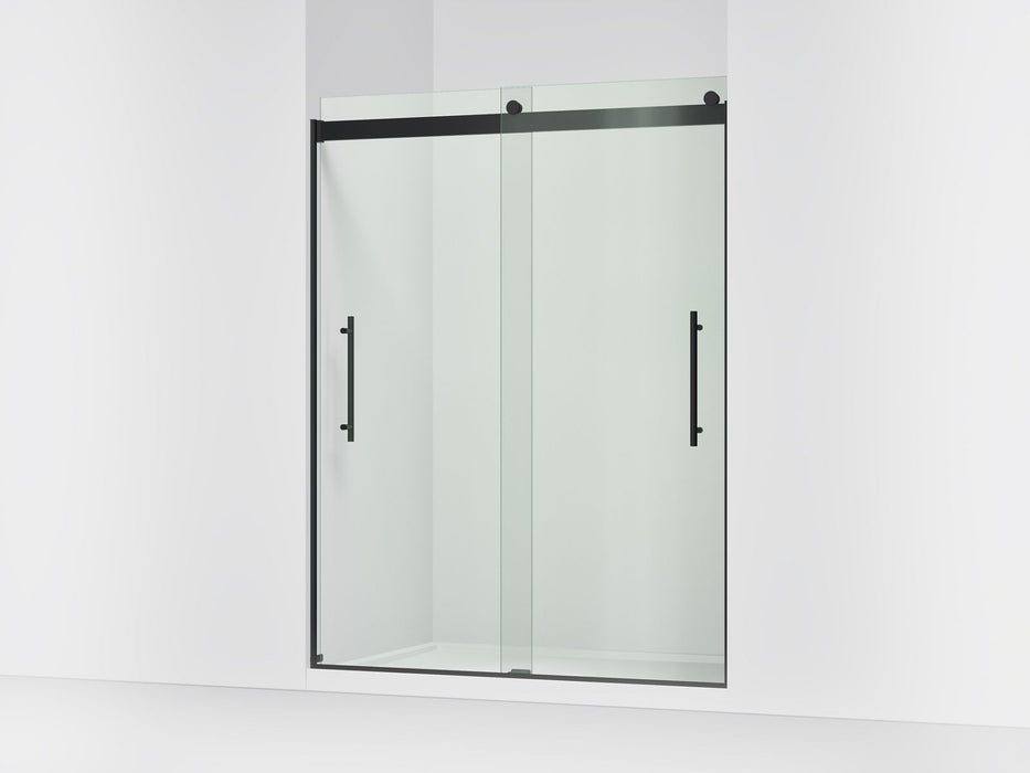 Kohler Levity Frameless sliding shower door, 77-9/16" H x 56-5/8 - 59-5/8" W, with 5/16"-thick Crystal Clear glass