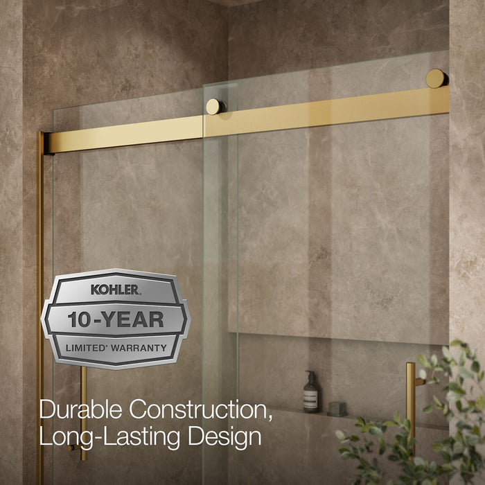 Kohler Levity Frameless sliding shower door, 77-9/16" H x 56-5/8 - 59-5/8" W, with 5/16"-thick Crystal Clear glass