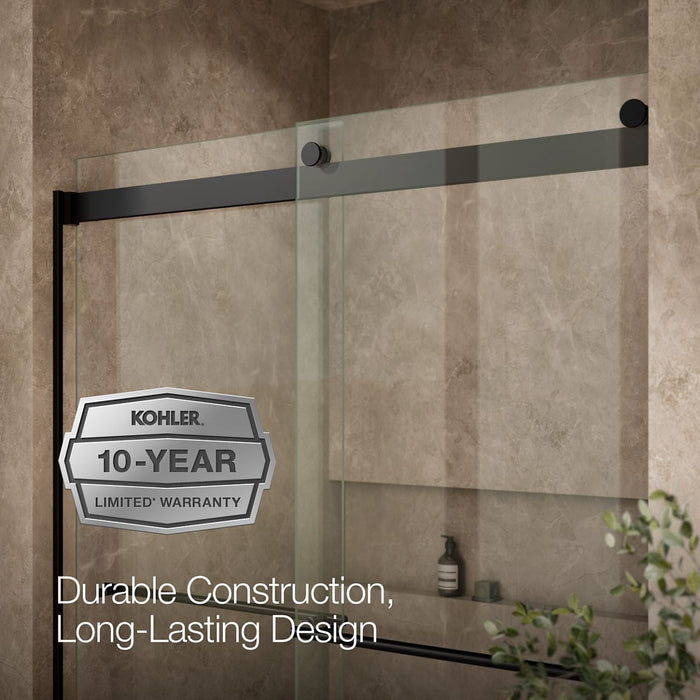 KOHLER K-702424-L Levity Frameless sliding shower door, 77-9/16" H x 56-5/8 - 59-5/8" W, with 5/16"-thick Crystal Clear glass