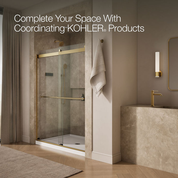 KOHLER K-702424-L Levity Frameless sliding shower door, 77-9/16" H x 56-5/8 - 59-5/8" W, with 5/16"-thick Crystal Clear glass