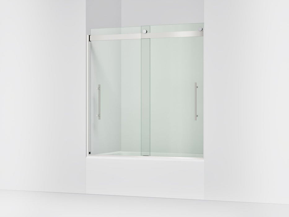 KOHLER K-702425-L Levity Frameless sliding bath door, 61-9/16" H x 56-5/8 - 59-5/8" W, with 3/8"-thick Crystal Clear glass