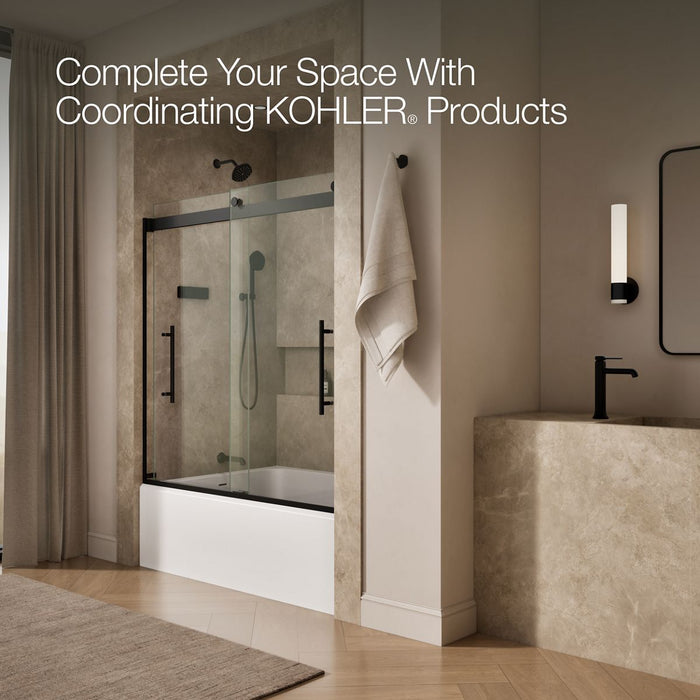 KOHLER K-702425-L Levity Frameless sliding bath door, 61-9/16" H x 56-5/8 - 59-5/8" W, with 3/8"-thick Crystal Clear glass