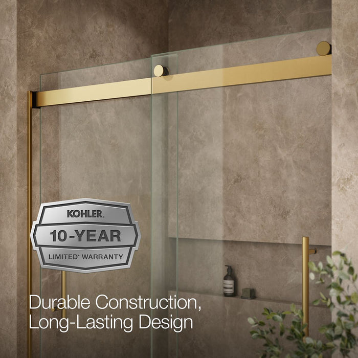 KOHLER K-702425-L Levity Frameless sliding bath door, 61-9/16" H x 56-5/8 - 59-5/8" W, with 3/8"-thick Crystal Clear glass
