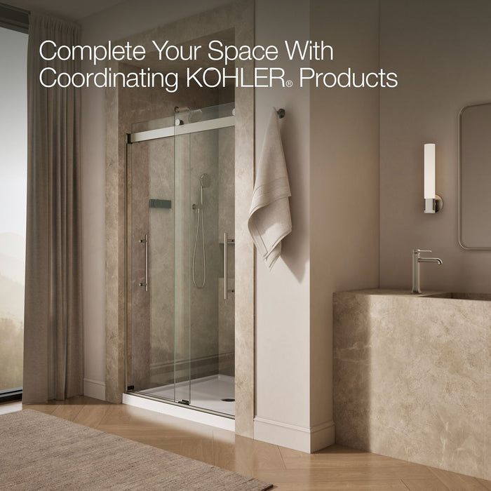 Kohler Levity Frameless sliding shower door, 81-5/8" H x 44-5/8 - 47-5/8" W, with 3/8"-thick Crystal Clear glass