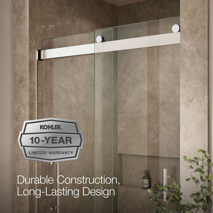 KOHLER K-702427-L Levity Frameless sliding shower door, 81-5/8" H x 44-5/8 - 47-5/8" W, with 3/8"-thick Crystal Clear glass