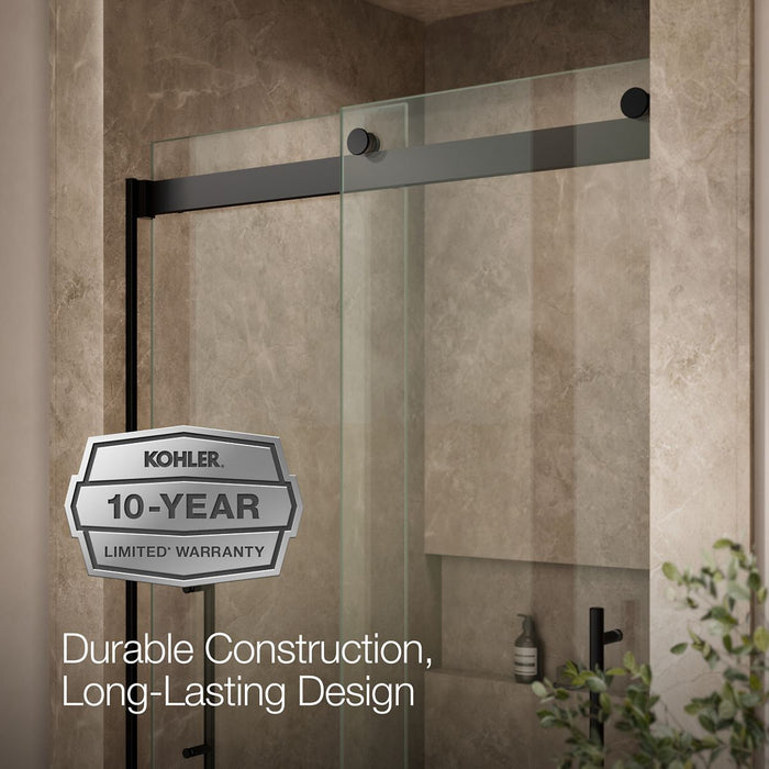 Kohler Levity Frameless sliding shower door, 81-5/8" H x 44-5/8 - 47-5/8" W, with 3/8"-thick Crystal Clear glass