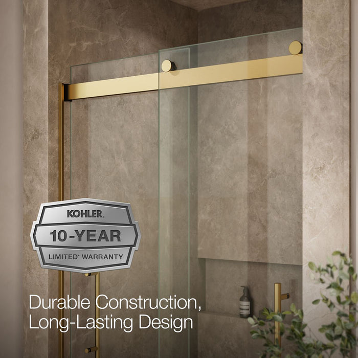 Kohler Levity Frameless sliding shower door, 81-5/8" H x 44-5/8 - 47-5/8" W, with 3/8"-thick Crystal Clear glass