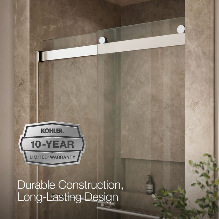 KOHLER K-702428-L Levity Frameless sliding shower door, 81-5/8" H x 44-5/8 - 47-5/8" W, with 3/8"-thick Crystal Clear glass