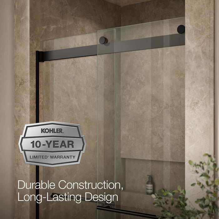 Kohler Levity Frameless sliding shower door, 81-5/8" H x 44-5/8 - 47-5/8" W, with 3/8"-thick Crystal Clear glass