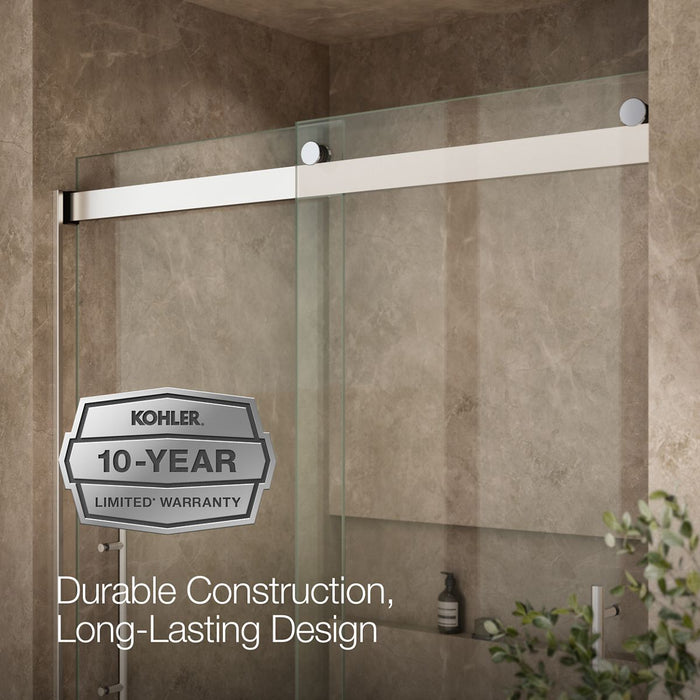 KOHLER K-702429-L Levity Frameless sliding shower door, 81-5/8" H x 56-5/8 - 59-5/8" W, with 3/8"-thick Crystal Clear glass