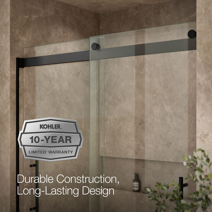 Kohler Levity Frameless sliding shower door, 81-5/8" H x 56-5/8 - 59-5/8" W, with 3/8"-thick Crystal Clear glass