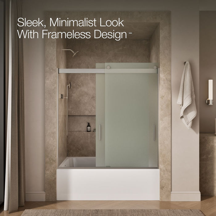 KOHLER K-706000-D3 Levity Sliding bath door, 62" H x 56-5/8 - 59-5/8" W, with 1/4" thick Frosted glass