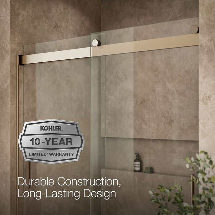 KOHLER K-706002-L Levity Sliding bath door, 59-3/4" H x 56-5/8 - 59-5/8" W, with 1/4" thick Crystal Clear glass, anodized...