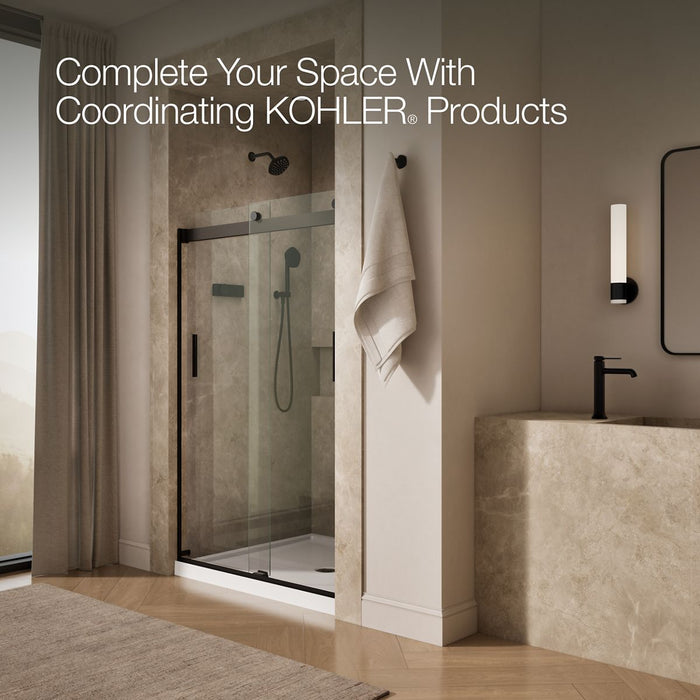 KOHLER K-706008-L Levity Sliding shower door, 74" H x 43-5/8 - 47-5/8" W, with 1/4" thick Crystal Clear glass, anodized...