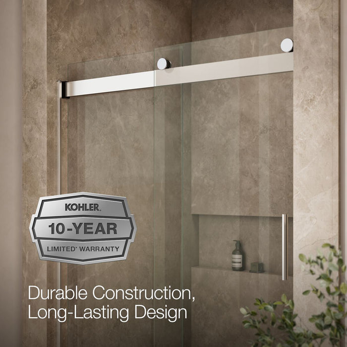 KOHLER K-706008-L Levity Sliding shower door, 74" H x 43-5/8 - 47-5/8" W, with 1/4" thick Crystal Clear glass