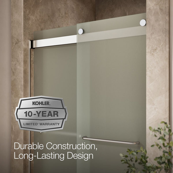KOHLER K-706014-D3 Levity Sliding shower door, 74" H x 44-5/8 - 47-5/8" W, with 1/4" thick Frosted glass, bright silver -...