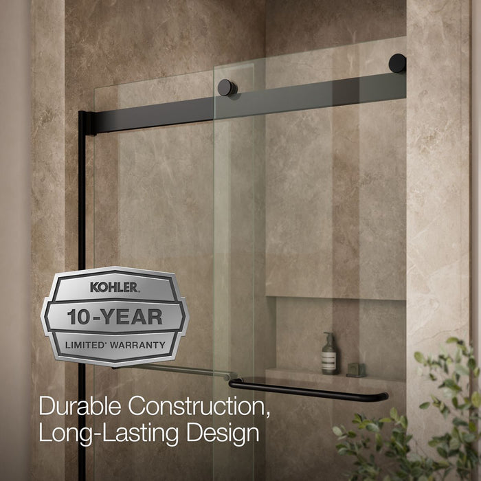 KOHLER K-706014-L Levity Sliding shower door, 74" H x 44-5/8 - 47-5/8" W, with 1/4" thick Crystal Clear glass, matte...