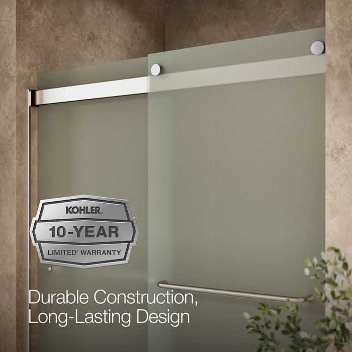 KOHLER K-706015-D3 Levity Sliding shower door, 74" H x 56-5/8 - 59-5/8" W, with 1/4" thick Frosted glass, bright silver -...
