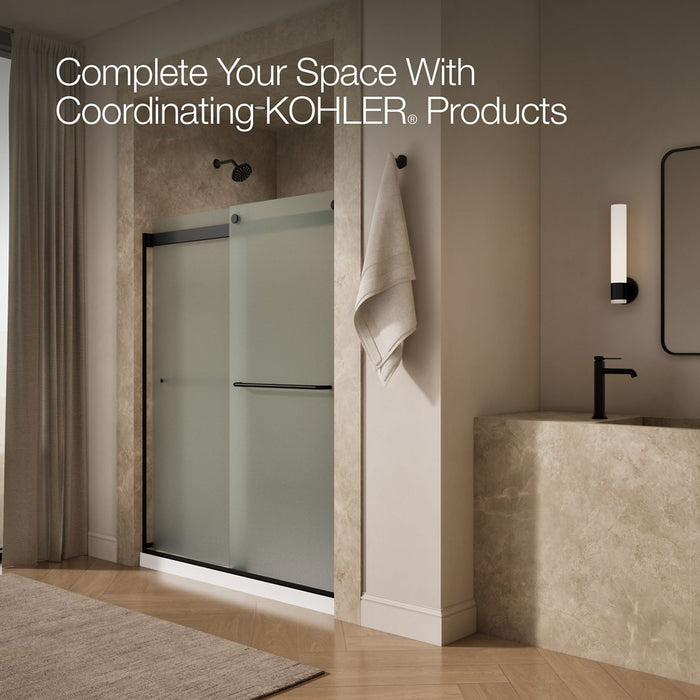 KOHLER K-706015-D3 Levity Sliding shower door, 74" H x 56-5/8 - 59-5/8" W, with 1/4" thick Frosted glass, matte black -...
