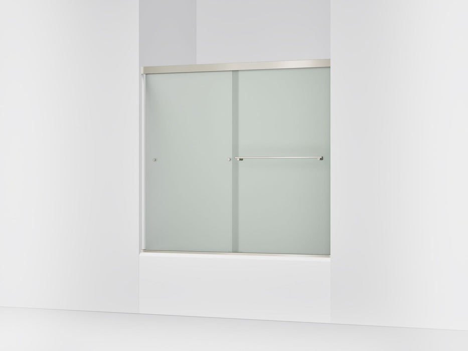 KOHLER K-707000-D3 Revel Sliding bath door, 55-1/2" H x 56-5/8 - 59-5/8" W, with 1/4" thick Frosted glass, anodized...