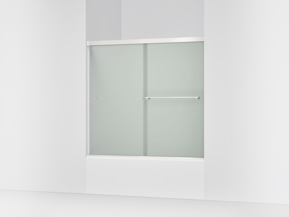 KOHLER K-707000-D3 Revel Sliding bath door, 55-1/2" H x 56-5/8 - 59-5/8" W, with 1/4" thick Frosted glass, bright...