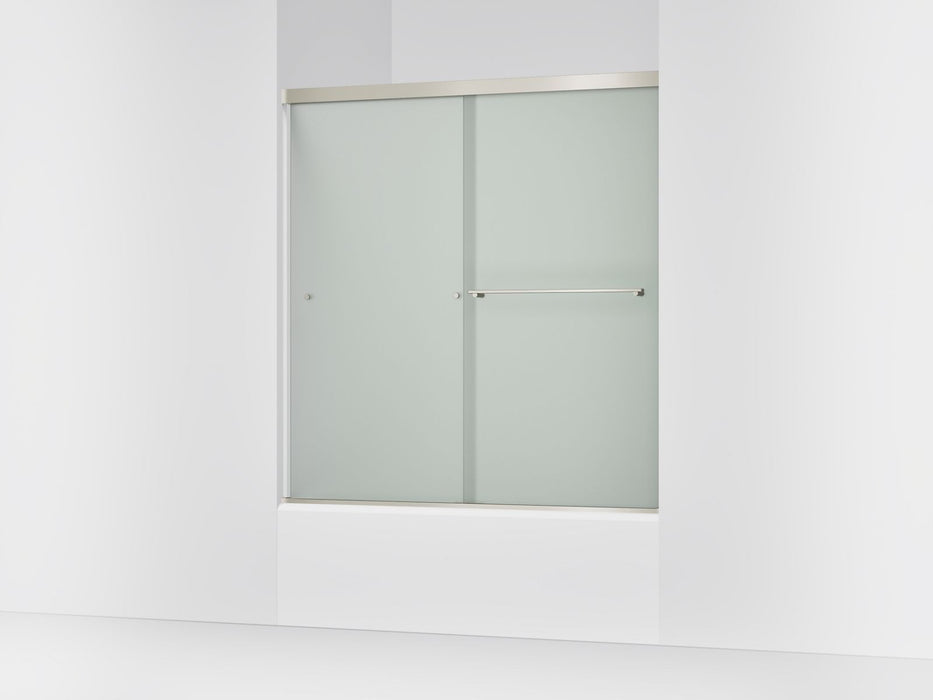 KOHLER K-707002-D3 Revel Sliding bath door, 62" H x 56-5/8 - 59-5/8" W, with 5/16" thick Frosted glass, anodized brushed...