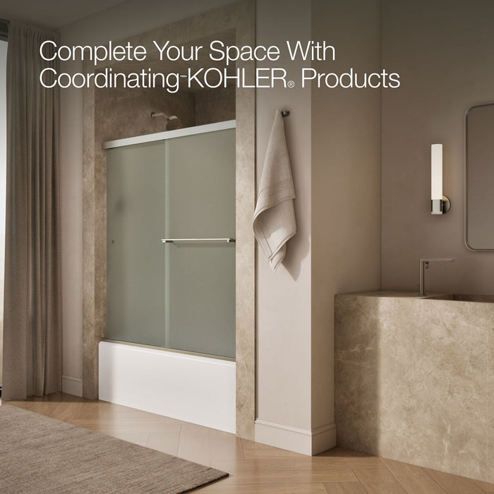 KOHLER K-707002-D3 Revel Sliding bath door, 62" H x 56-5/8 - 59-5/8" W, with 5/16" thick Frosted glass, anodized brushed...