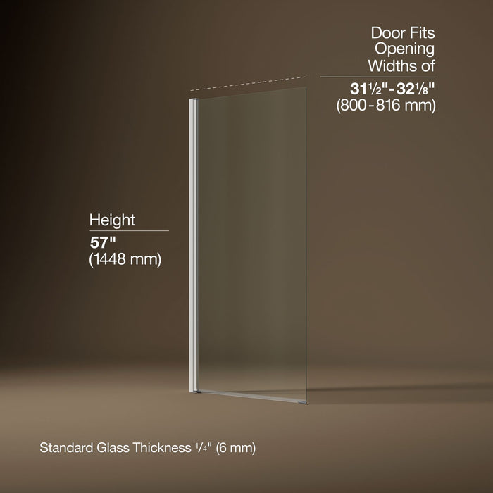 KOHLER K-707105-L Aerie Bath screen, 56-15/16" x 32" W with 1/4" thick Crystal Clear glass and square corner