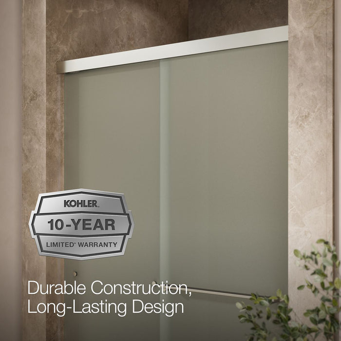 KOHLER K-707106-D3 Revel Sliding shower door, 76" H x 44-5/8 - 47-5/8" W, with 5/16" thick Frosted glass, anodized...