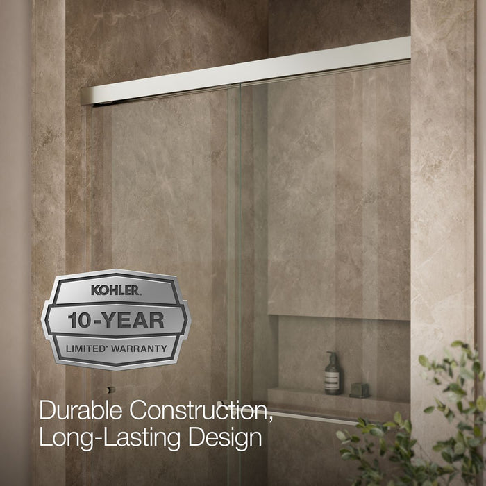 KOHLER K-707106-L Revel Sliding shower door, 76" H x 44-5/8 - 47-5/8" W, with 5/16" thick Crystal Clear glass, anodized...