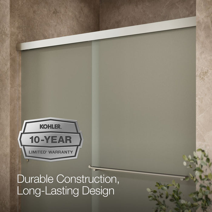 KOHLER K-707200-D3 Revel Sliding shower door, 70" H x 56-5/8 - 59-5/8" W, with 1/4" thick Frosted glass, anodized brushed...