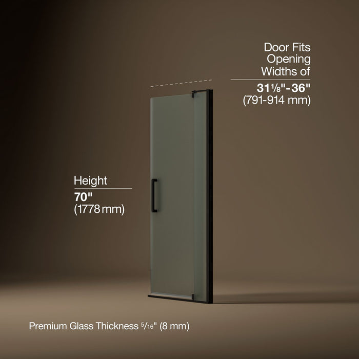 KOHLER K-707511-D3 Revel Pivot shower door, 70" H x 31-1/8 - 36" W, with 5/16" thick Frosted glass