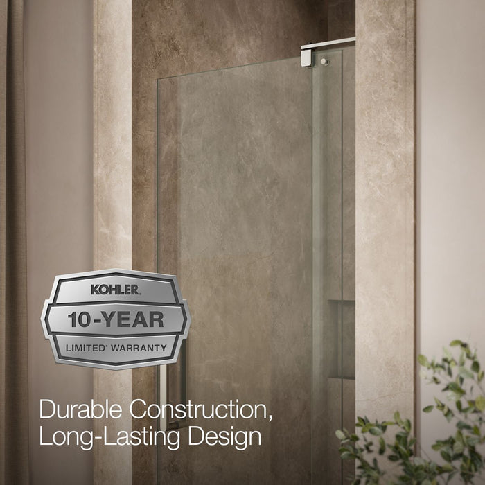 KOHLER K-707516-L Revel Pivot shower door, 74" H x 31-1/8 - 36" W, with 5/16" thick Crystal Clear glass, anodized brushed...