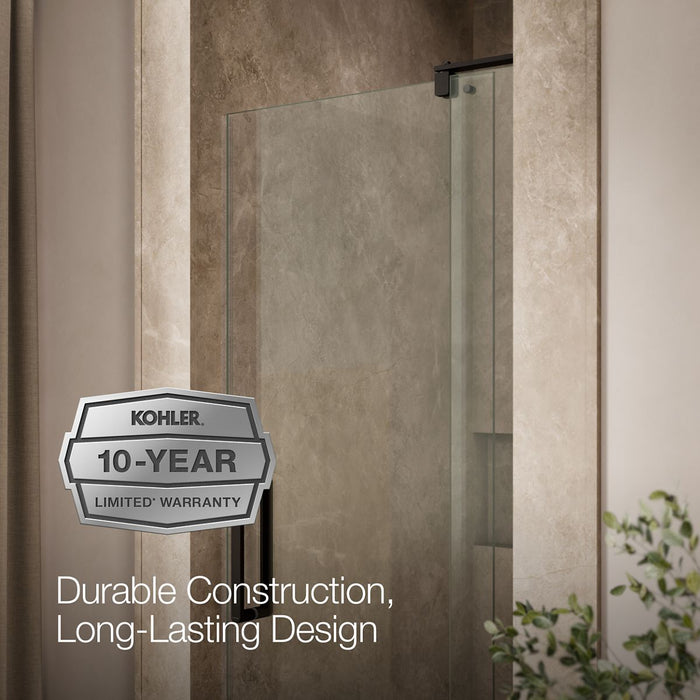 KOHLER K-707516-L Revel Pivot shower door, 74" H x 31-1/8 - 36" W, with 5/16" thick Crystal Clear glass, anodized dark...