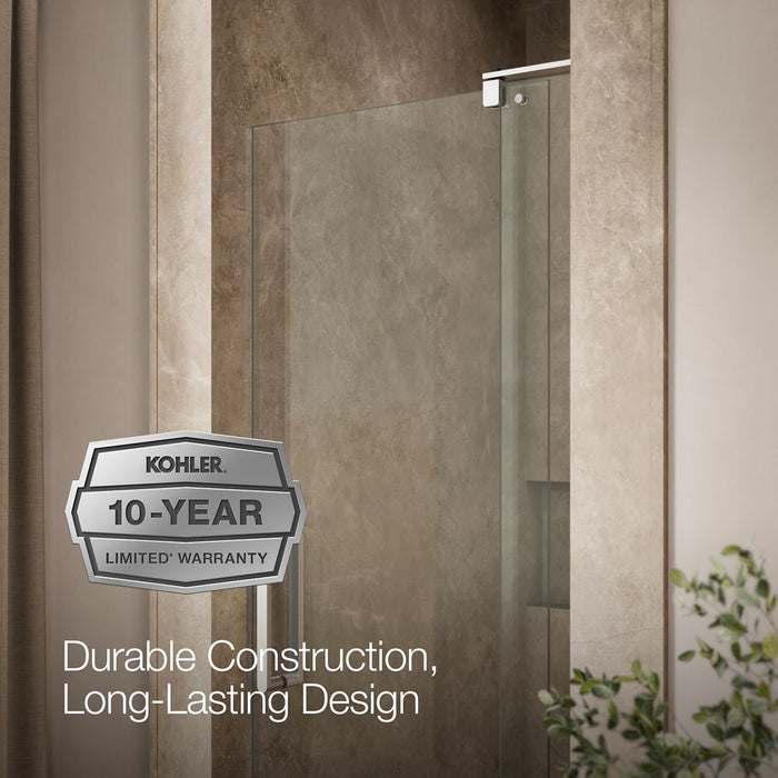 KOHLER K-707516-L Revel Pivot shower door, 74" H x 31-1/8 - 36" W, with 5/16" thick Crystal Clear glass, bright polished...