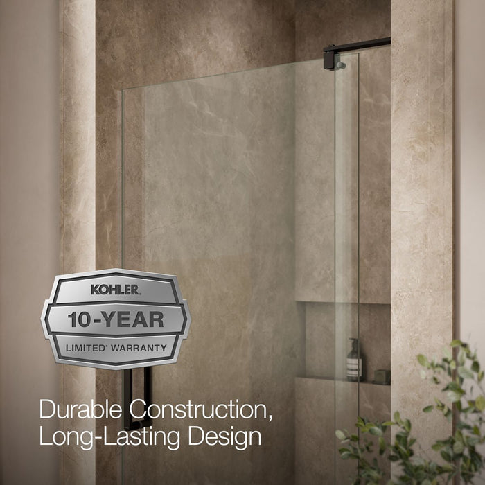 KOHLER K-707536-L Revel Pivot shower door, 74" H x 35-1/8 - 40" W, with 5/16" thick Crystal Clear glass, anodized dark...