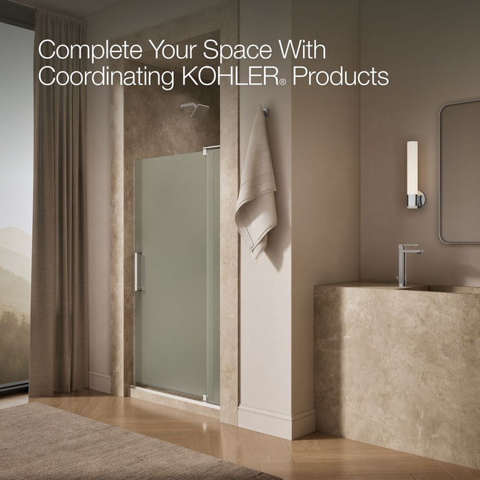 KOHLER K-707541-D3 Revel Pivot shower door, 70" H x 39-1/8 - 44" W, with 5/16" thick Frosted glass, bright polished...
