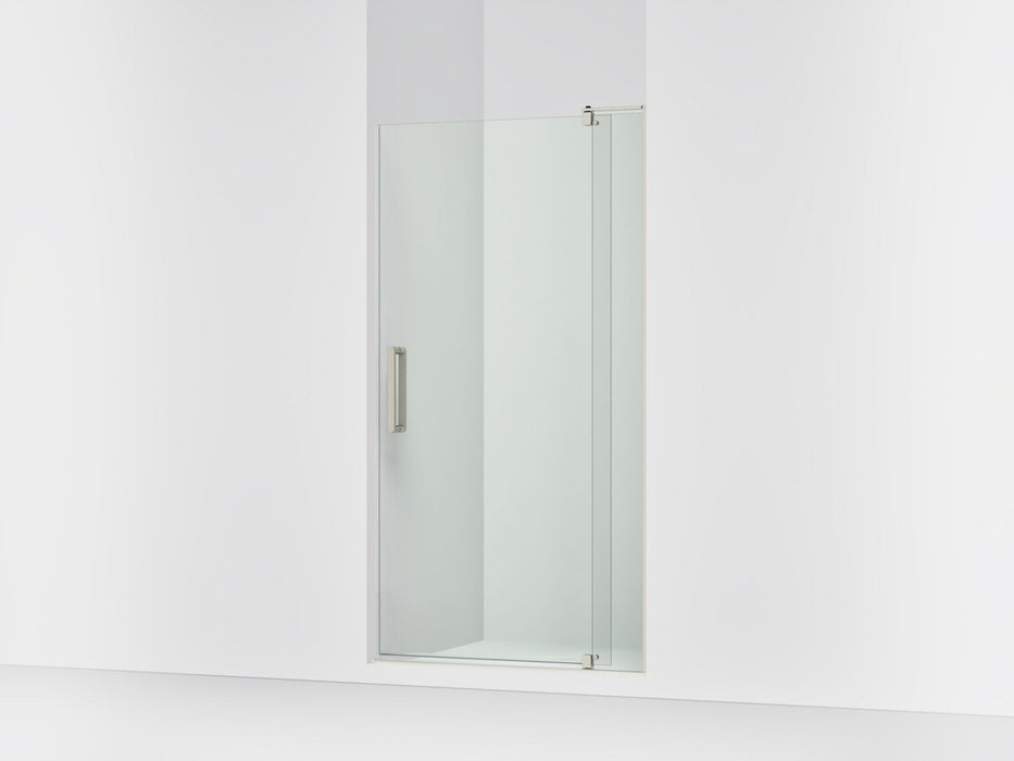 KOHLER K-707546-L Revel Pivot shower door, 74" H x 39-1/8 - 44" W, with 5/16" thick Crystal Clear glass, anodized brushed...