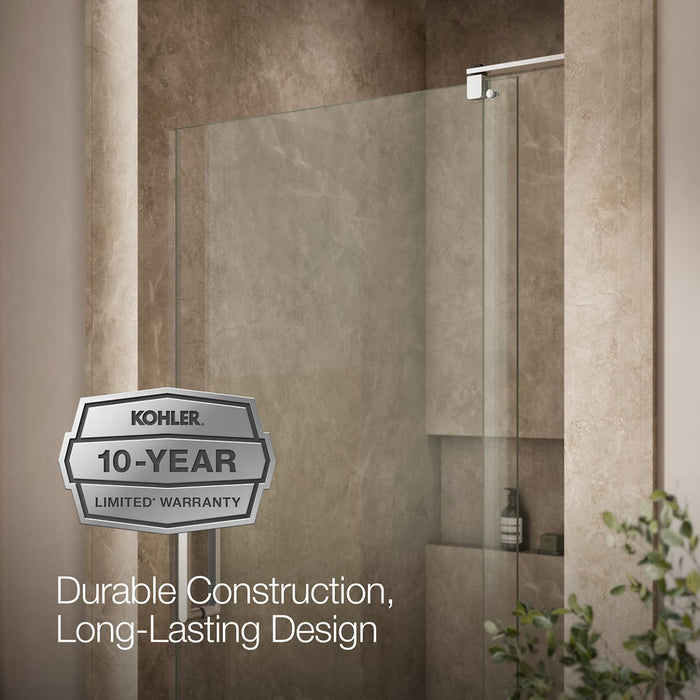 KOHLER K-707546-L Revel Pivot shower door, 74" H x 39-1/8 - 44" W, with 5/16" thick Crystal Clear glass, bright polished...