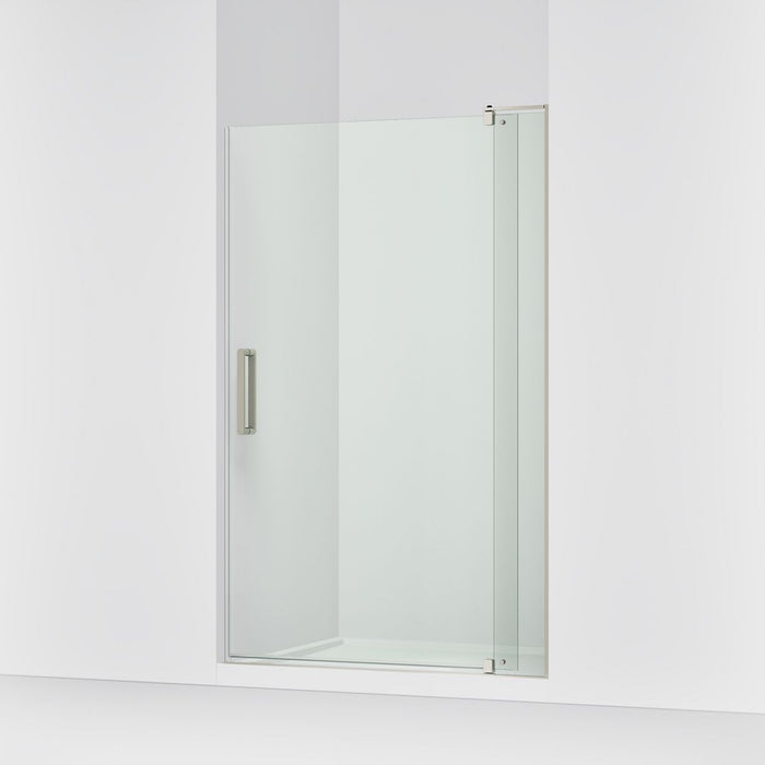 KOHLER K-707556-L Revel Pivot shower door, 74" H x 43-1/8 - 48" W, with 5/16" thick Crystal Clear glass, anodized brushed...