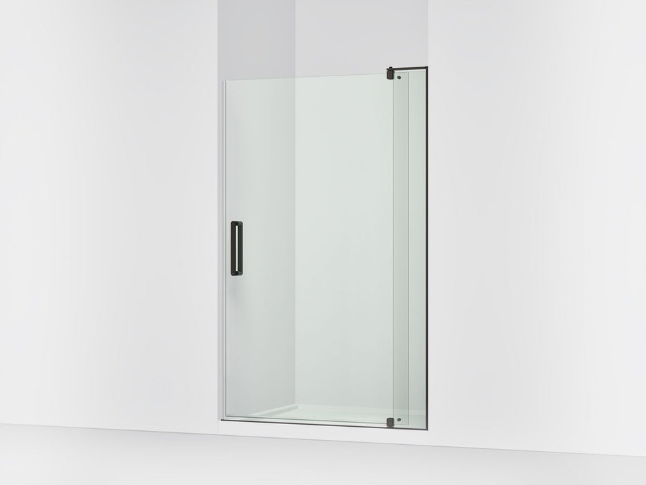KOHLER K-707556-L Revel Pivot shower door, 74" H x 43-1/8 - 48" W, with 5/16" thick Crystal Clear glass, anodized dark bronze