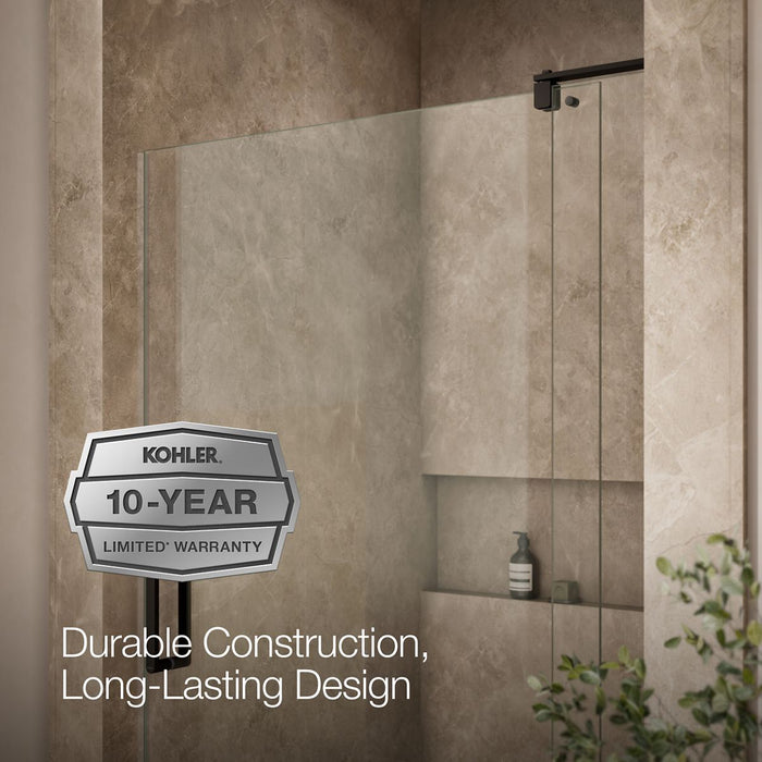 KOHLER K-707556-L Revel Pivot shower door, 74" H x 43-1/8 - 48" W, with 5/16" thick Crystal Clear glass, anodized dark...