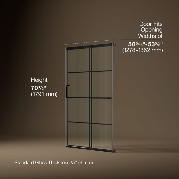 KOHLER K-707607-6G79 Elate Sliding shower door, 70-1/2" H x 50-1/4 - 53-5/8" W, with 1/4" thick Crystal Clear glass with
